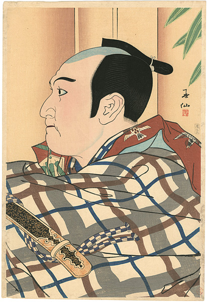 Natori Shunsen “36 Portraits of Actors in Various Roles / Bando Mitsugoro as Farmer Manbei in 「The Sword Thief」 ”／
