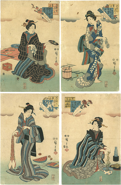 Hiroshige “Other Names of 5 Seasonal Festivals / 3rd Month ・ 5th Month ・ 7th Month ・ 9th Month : set of 4”／