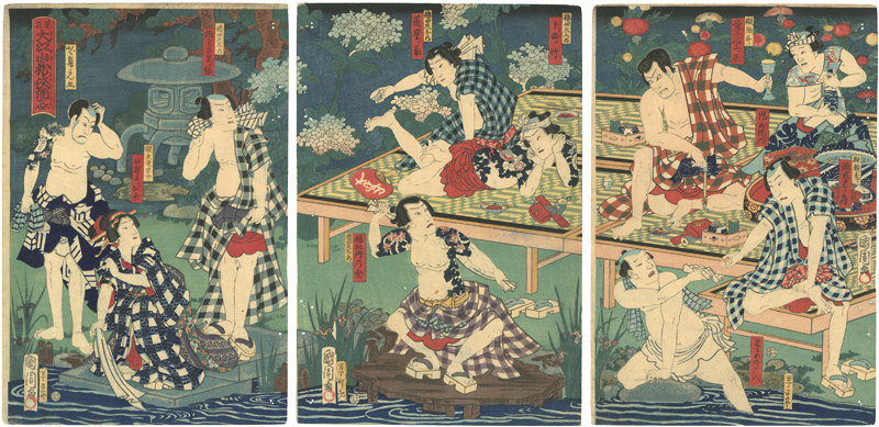 Kunichika “Parody of the Drinking Party at Ôeyama with Flowers of Chivalry”／