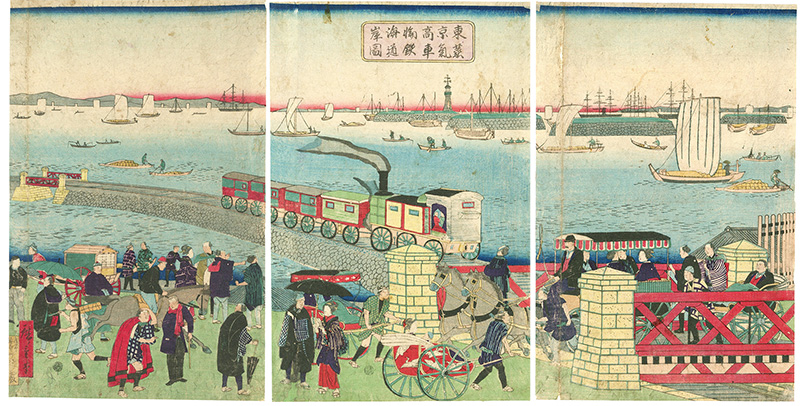 Hiroshige III “The Steam Locomotive at a shore, Takanawa, Tokyo”／