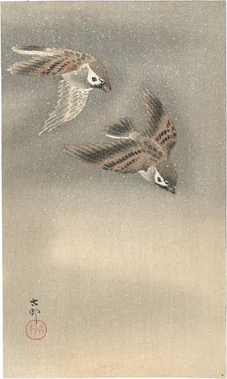 Ohara Koson(Shoson) “Sparrows in Snow”／