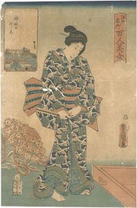 Toyokuni III, Kunihisa/One Hundred Beautiful Women at Famous Places in Edo / The Shrine at Kanda[江戸名所百人美女　神田のやしろ]