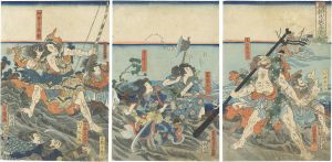 Yoshiiku/The Powerful Archery of Tametomo Capsizes the Large Ship[為朝弓勢覆大舩]