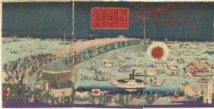 Chikaharu/Famous Places of Tokyo / A Great Fireworks at Ryogoku Bridge[東京名所之内　両国橋大花火之真図]