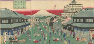 Kunimasa IV/Famous Places in Tokyo / Distant View of Mount Fuji from Mitsui, Muromachi[東京名所室町三井富士遠景]