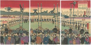 Hiroshige III/Famous Places in Tokyo / New Year Event of Firefighters[東京名所内　火消組出初階子乗之図]