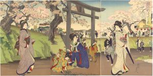 Chikanobu/Customs of Japan: Flowers along the Banks of the Sumida River[倭風俗墨堤の花]