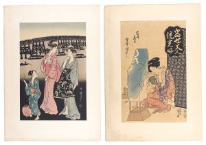 Kunisada I, Utamaro/Japanese-style lamp and Courtesan / Ryogoku Fireworks 【Reproduction】[行燈と遊女／両国花火【復刻版】]