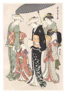 Kiyonaga/Current Manners in Eastern Brocade /A noble little girl with four maids【Reproduction】[風俗東之錦　姫君と侍女四人【復刻版】]
