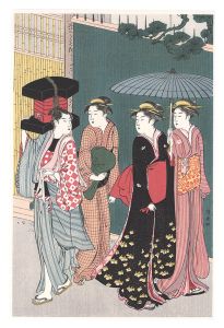 Kiyonaga/Current Manners in Eastern Brocade /A samusai's daughter with two maids and a man servant【Reproduction】[風俗東之錦　武家の息女と侍女二人と若党【復刻版】]