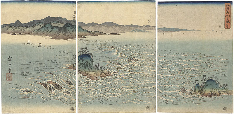 Hiroshige I “Snow, Moon and Flowers / Flower : Whirlpools of Naruto Straits in Awa Province”／