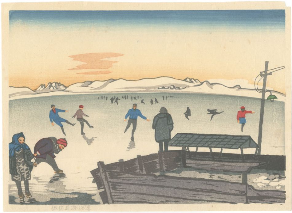 Nakanishi Yoshio “View of Skating at Lake Suwa”／