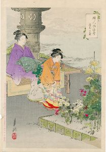 Gekko/Collection of the Daily Life of Women / Chrysanthemums of the Yard[婦人風俗尽　庭前の菊]