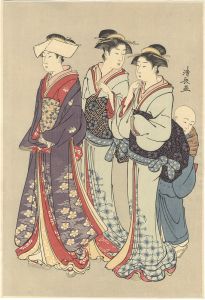 Kiyonaga/A Young Lady, Her Two Maids and a Kozo【Reproduction】[外出の娘とその供【復刻版】]