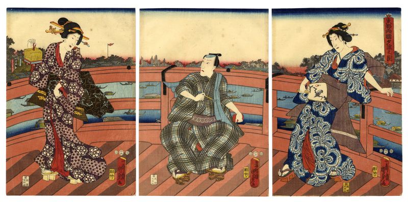 Kunisada II “Enjoying the Evening Cool on the Ryogoku Bridge”／