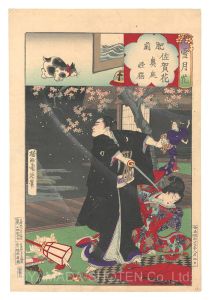 Chikanobu/Snow, Moon and Flowers / Hizen Province: Cherry Blossoms at Saga, the Palace Garden and the Monster Cat[雪月花　肥前 佐賀花 奥庭 怪猫]