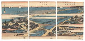 Hiroshige I/Famous Places in the Eastern Capital / Complete View of the Precincts of Susaki Benzaiten Shrine, and Gathering Shellfish on the Beach[東都名所　洲崎弁才天境内全図 同海浜汐干之図]