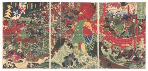 Yoshitoshi/Yoshitsune Jumps Across Eight Boats at the Battle of Dan-no-ura, Yashima[八島檀之浦合戦義経八艘飛之図]