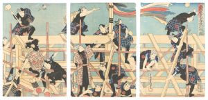 An Imagined View of the Actors Rebuilding The Ichimura-za Theater / Toyokuni III