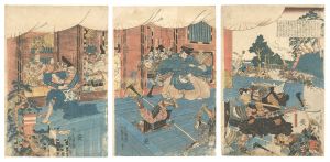 The Minamoto and Taira Clans Fight Furiously at Ichinotani in the Second Month, Genryaku 1... / Sadahide