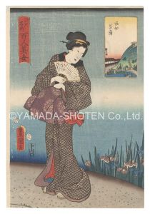 One Hundred Beautiful Women at Famous Places in Edo / Iris at Horikiri / Toyokuni III and Kunihisa II