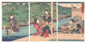 Four Seasons of Genji by Two Brushes / Summer: Enjoying the Cool of Evening at the Otonashi River in Oji / Toyokuni III and Hiroshige II